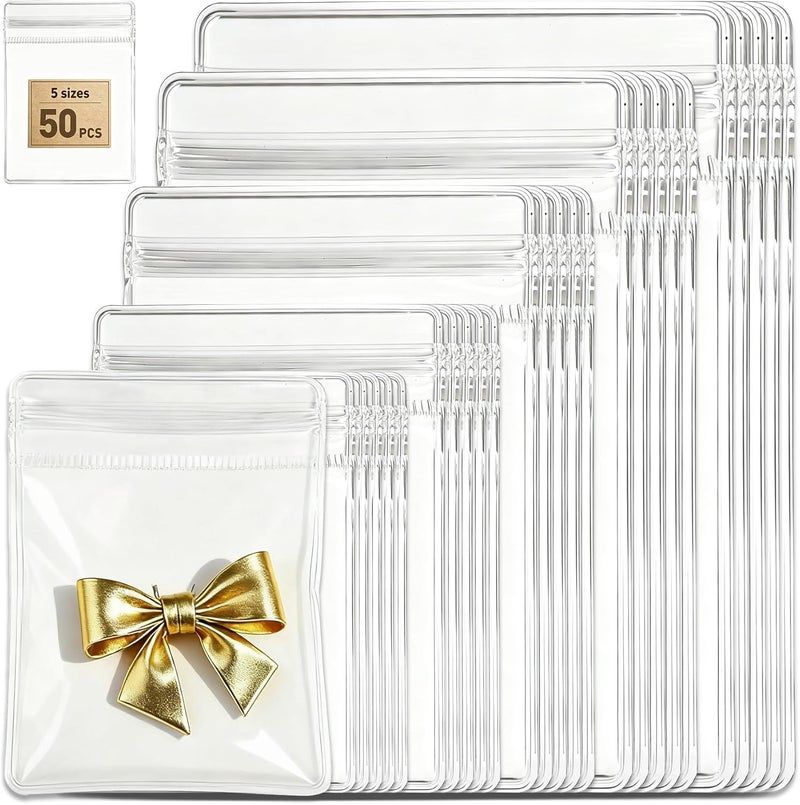 Elempony 50Pcs Jewelry Storage Bags, Resealable PVC Clear Jewelry Bags Plastic Jewelry Pouches with Self-Sealing Zipper, Anti-Tarnish Bags for Rings, Earrings, Bracelets, and Small Jewelry Packaging - Image 1